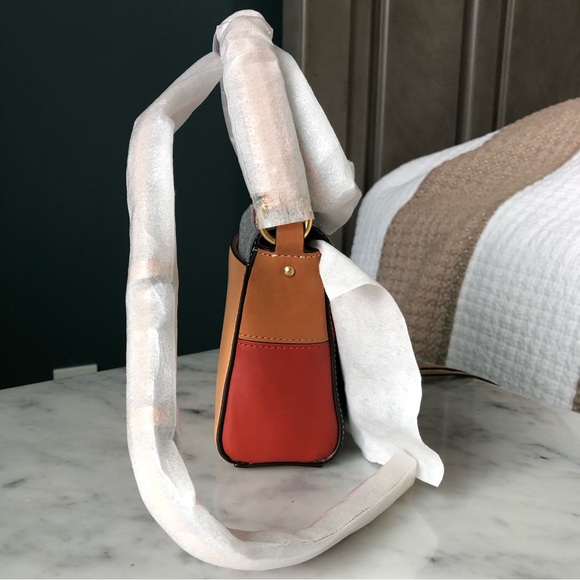 Tory Burch Miller Color-block Mini Shoulder Bag In Natural Vachetta / Royal Navy - Picture 6 of 8